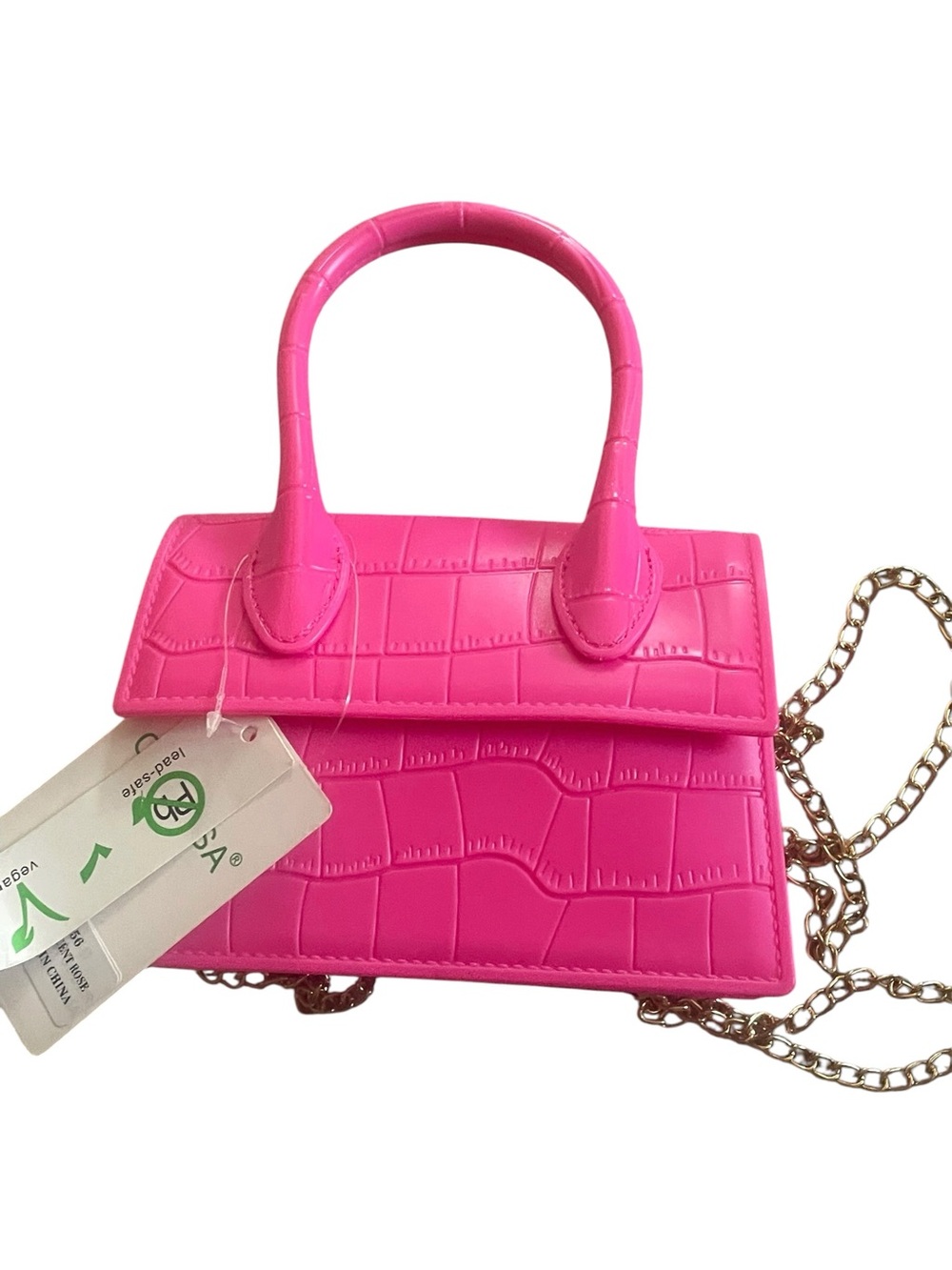 Caleesa Hot Pink Croc-Embossed Mini Satchel Bag